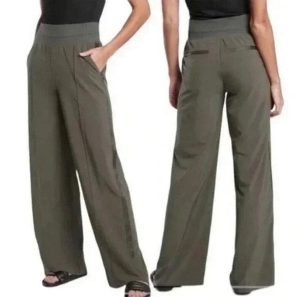 ATHLETA Nolita Wide Leg Pants Womens 18 Green Track Stretch Lightweight